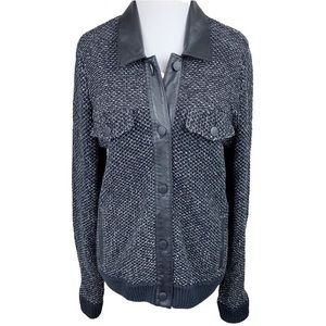 rag & bone Black and Gray Knit Leather-Trim Jacket